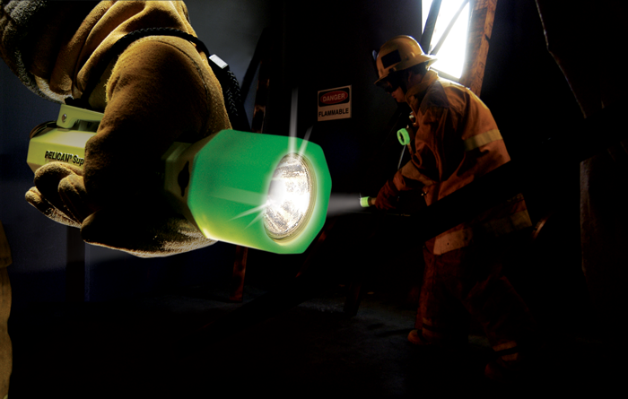 Pelican Sabrelite Photoluminescent Flashlights in use by fire fighters.