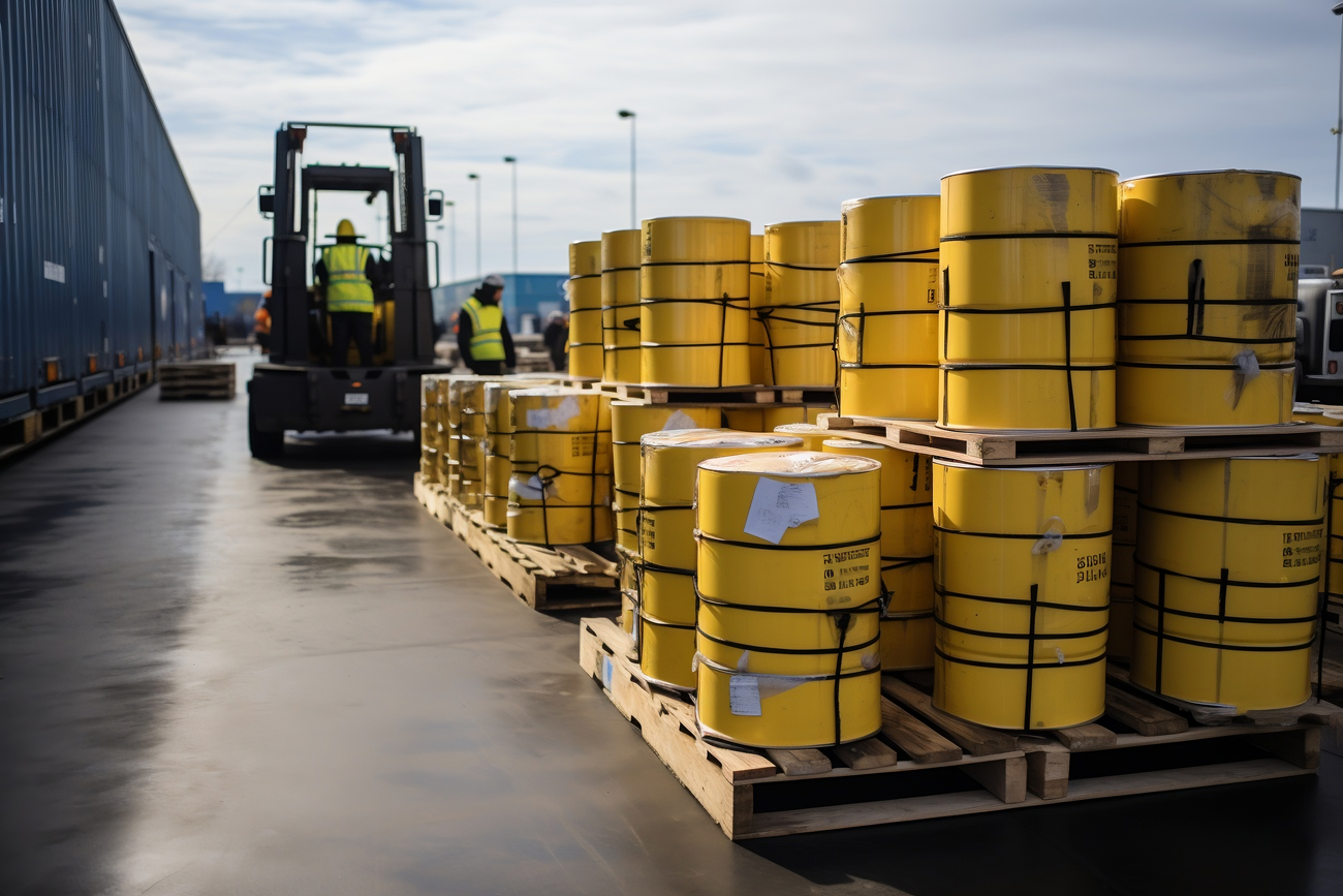Nuclear waste being stored in sealed drums.