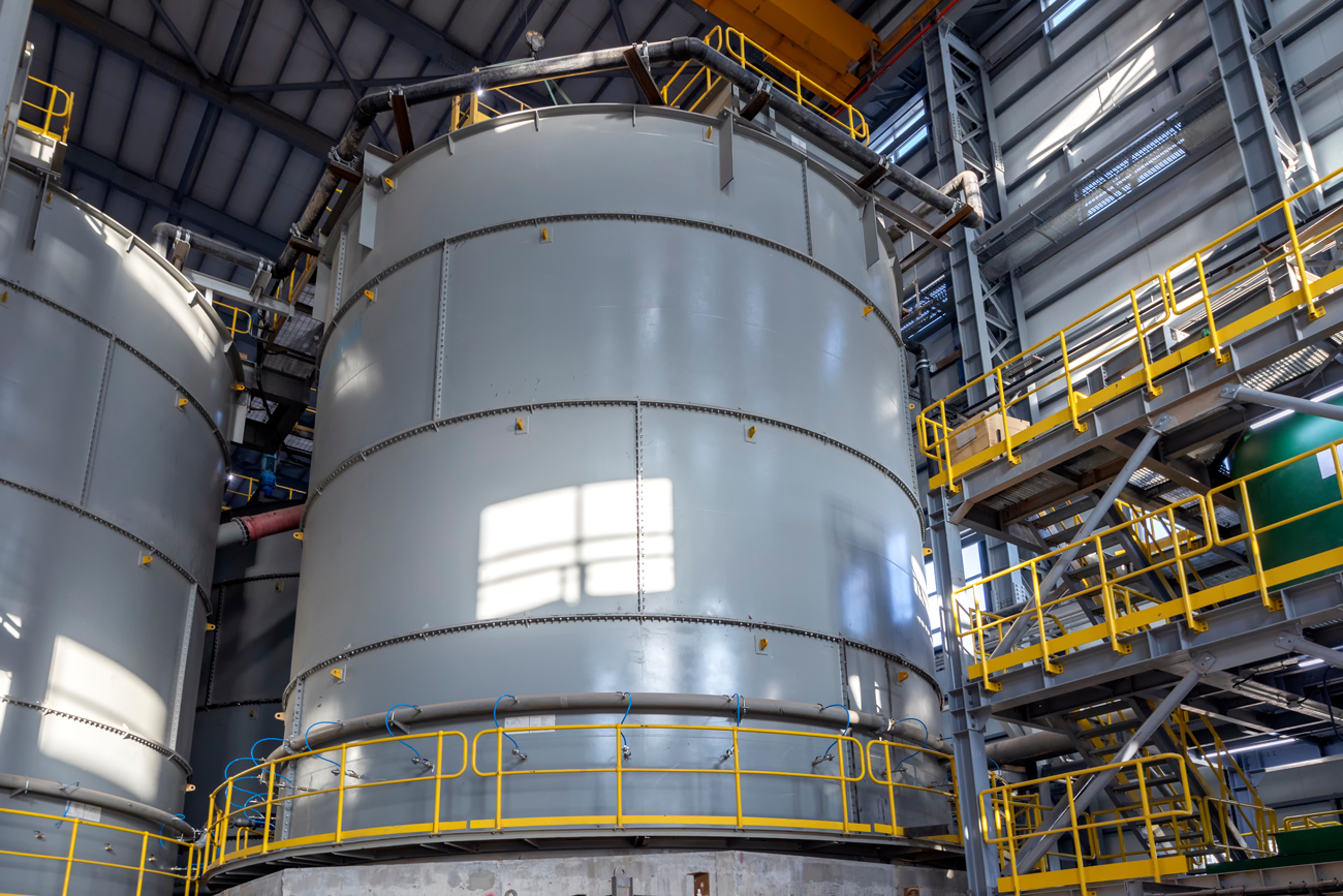 Oil and chemical storage tanks are used to hold petroleum, waste matter, water and other chemicals used in the manufacturing process.